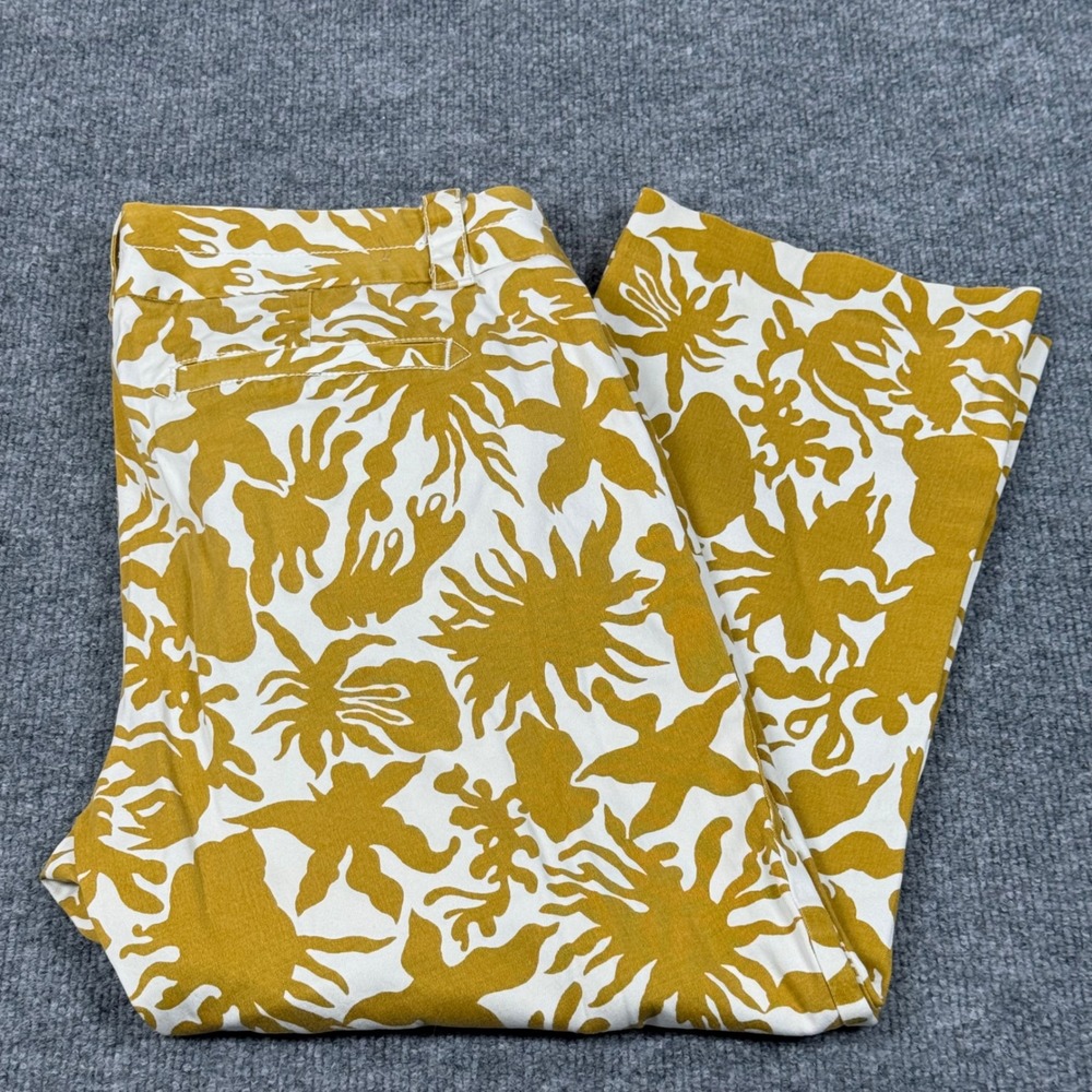 J Crew City Fit Stretch Capri Cropped Pants  Size 12 Floral Mustard White Retro‎